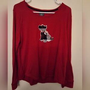 Laura Ashley Red Scottie Dog Holiday Long Sleeve Top - Size Large